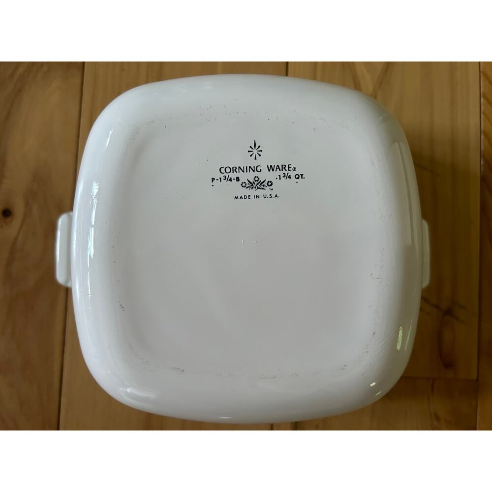 Vtg CorningWare Square White Blue Corn Flower 1.75Qt Casserole Dish w/ Glass Lid - Picture 4 of 6